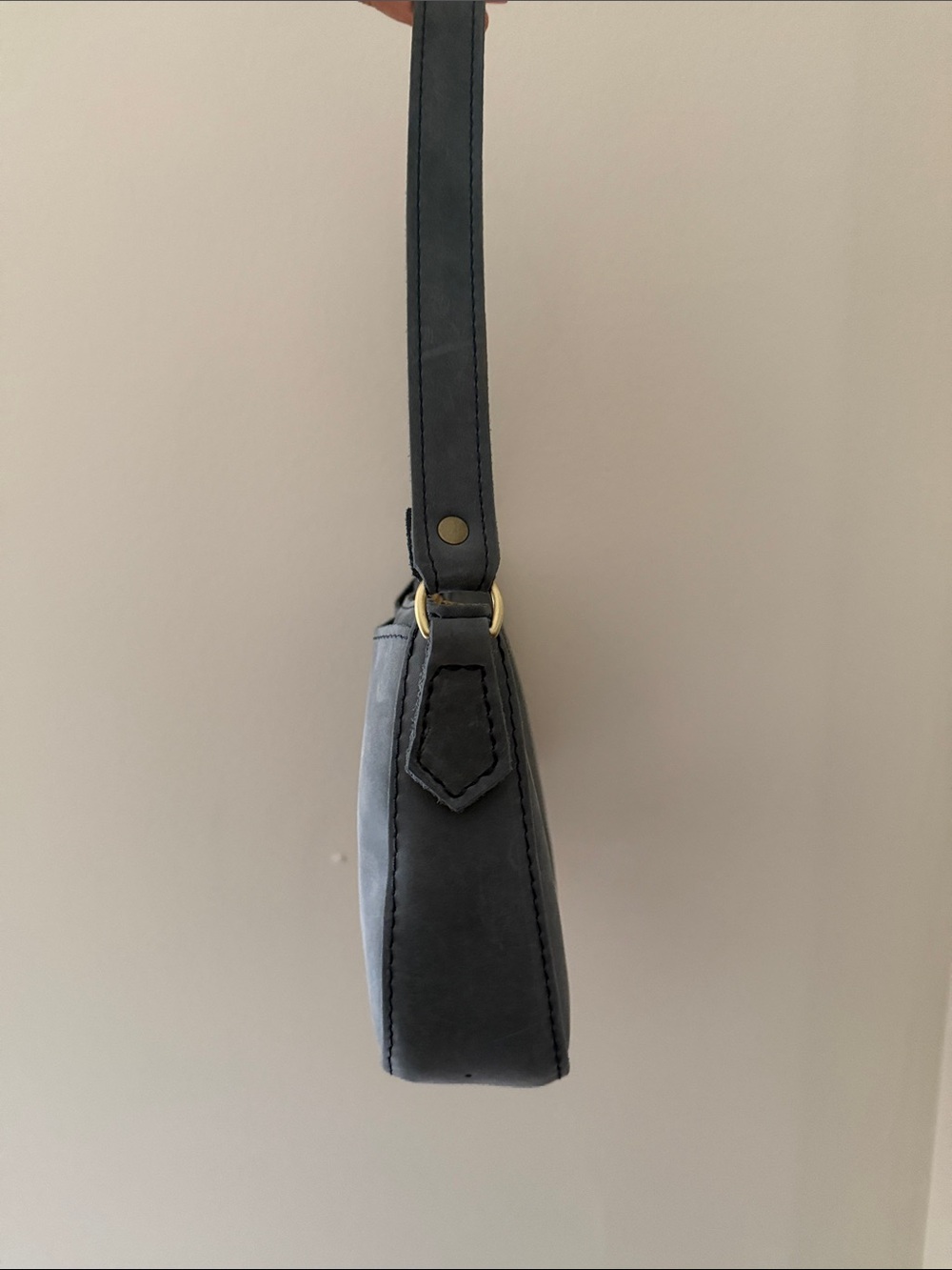 Portland Leather Dark Navy Shoulder Bag with Gold Hardware - Picture 4 of 5